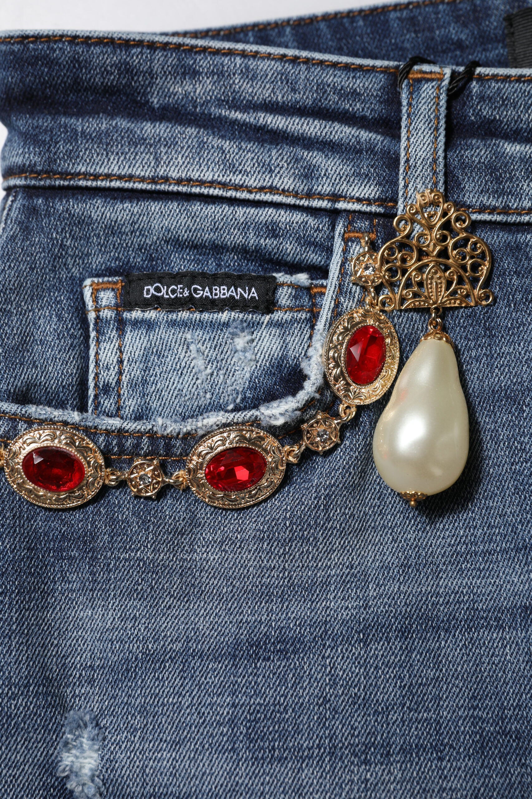 Dolce & Gabbana Blue Rhinestone Embellished Denim Jeans